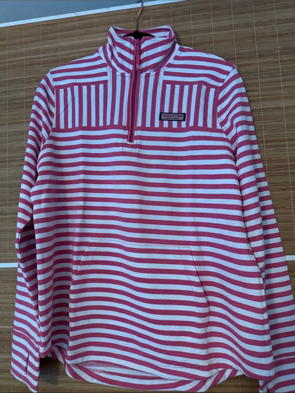 Vineyard Vines Pink & White Striped Woman’s Quarter-Zip Pullover